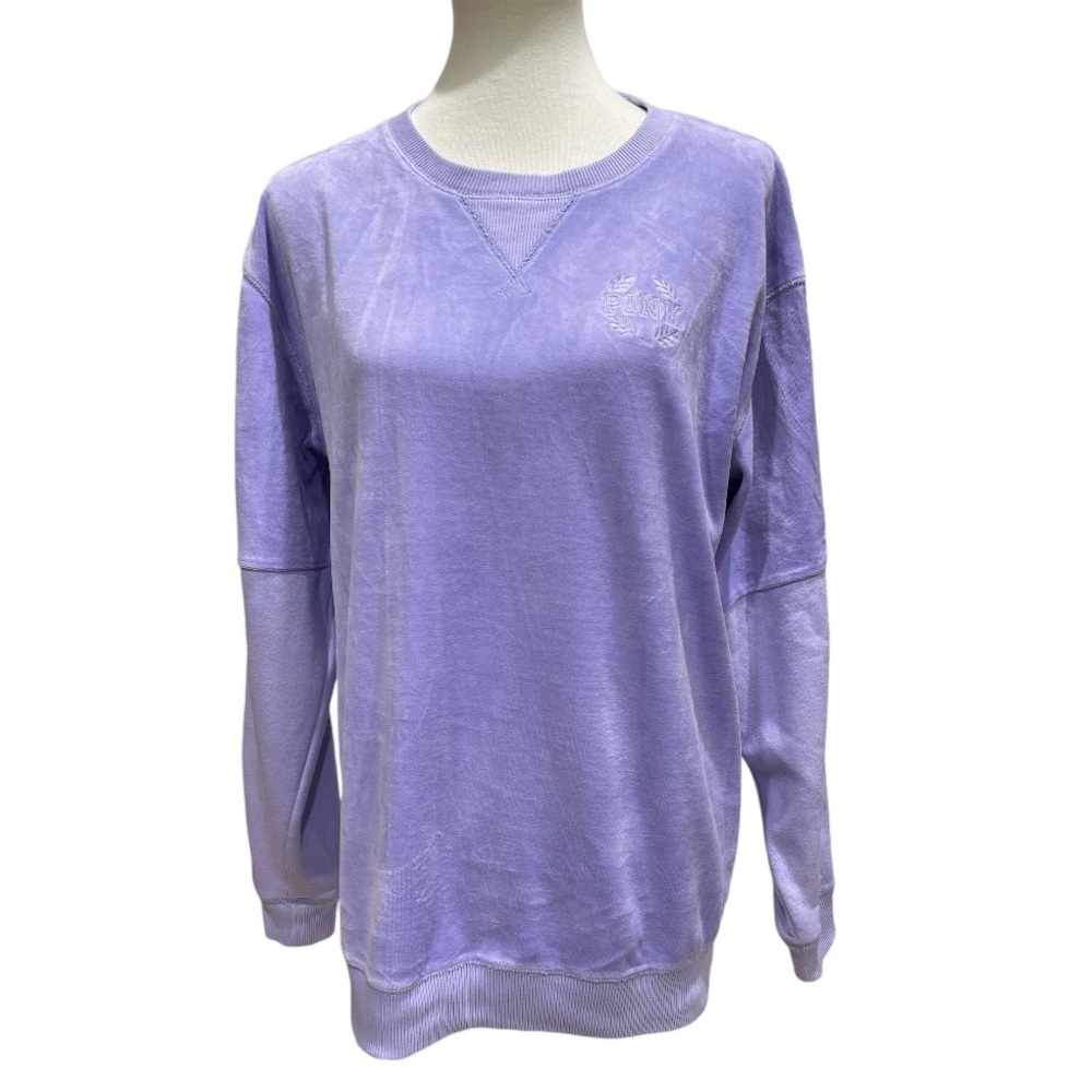Victorias Secret PINK Velour Purple Crewneck Sweatshirt Size Large